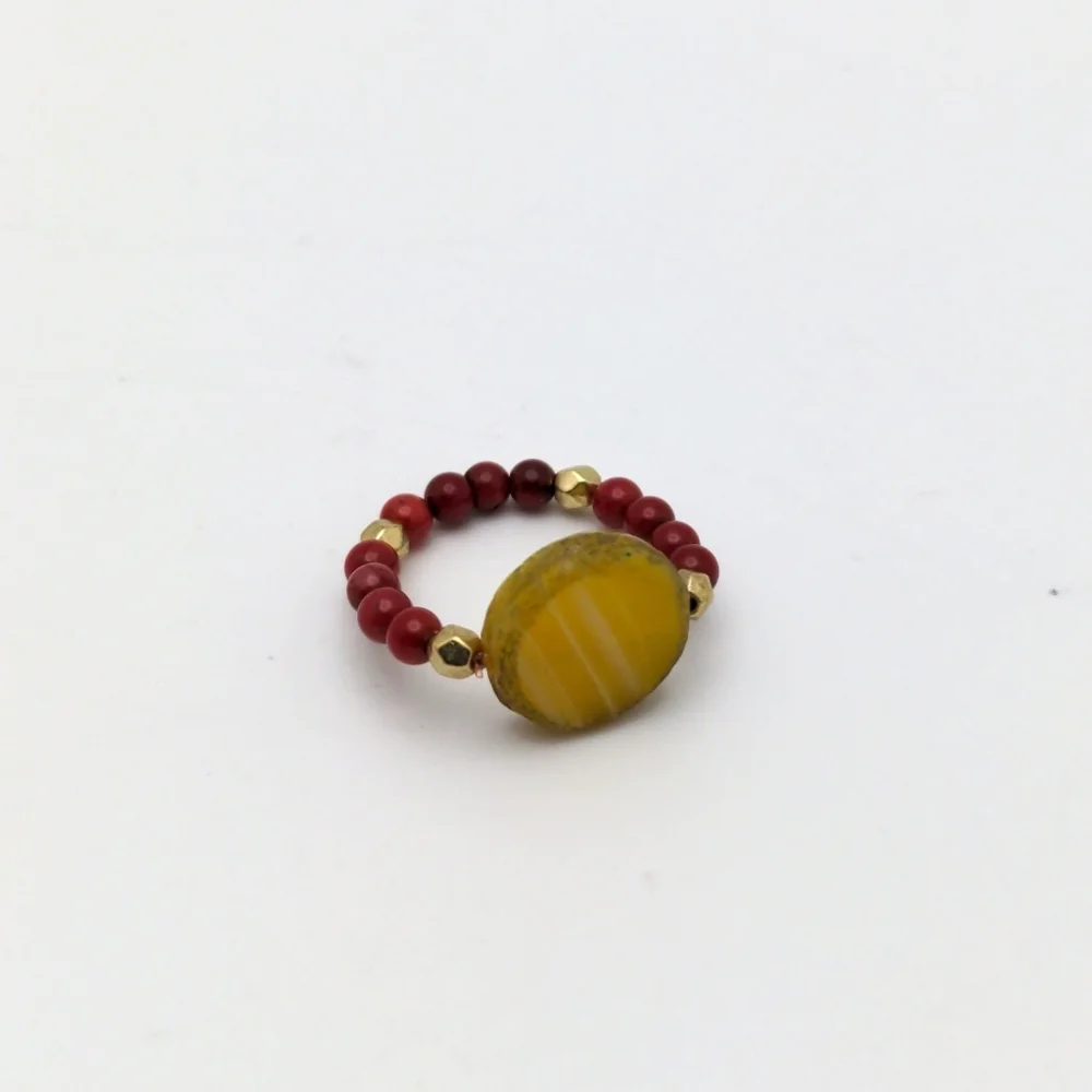 Yellow Medallion Seed Bead Ring